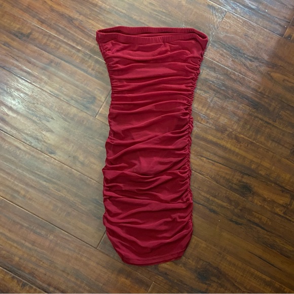 New Maroon Dark Red Semi Sheer Tube Top Bodycon Dress XS - Picture 4 of 4